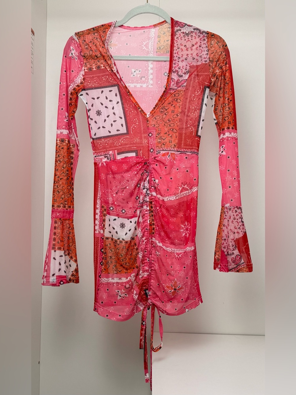 Multicolor Bandana Print Mesh Swim Cover Up Dress